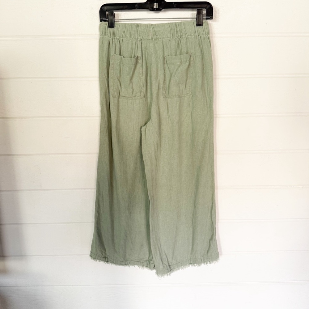 Thread & Supply High Waist Wide Leg Relaxed Fit Frayed Ankle Green Linen Pants M - Picture 7 of 8
